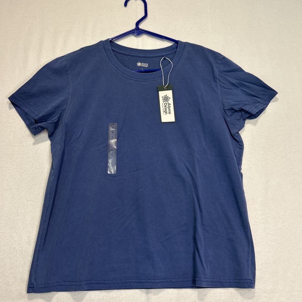Alpine Design Womens Hike Short Sleeve T-Shirt Blue Mountain Lake ADW24101 L NWT